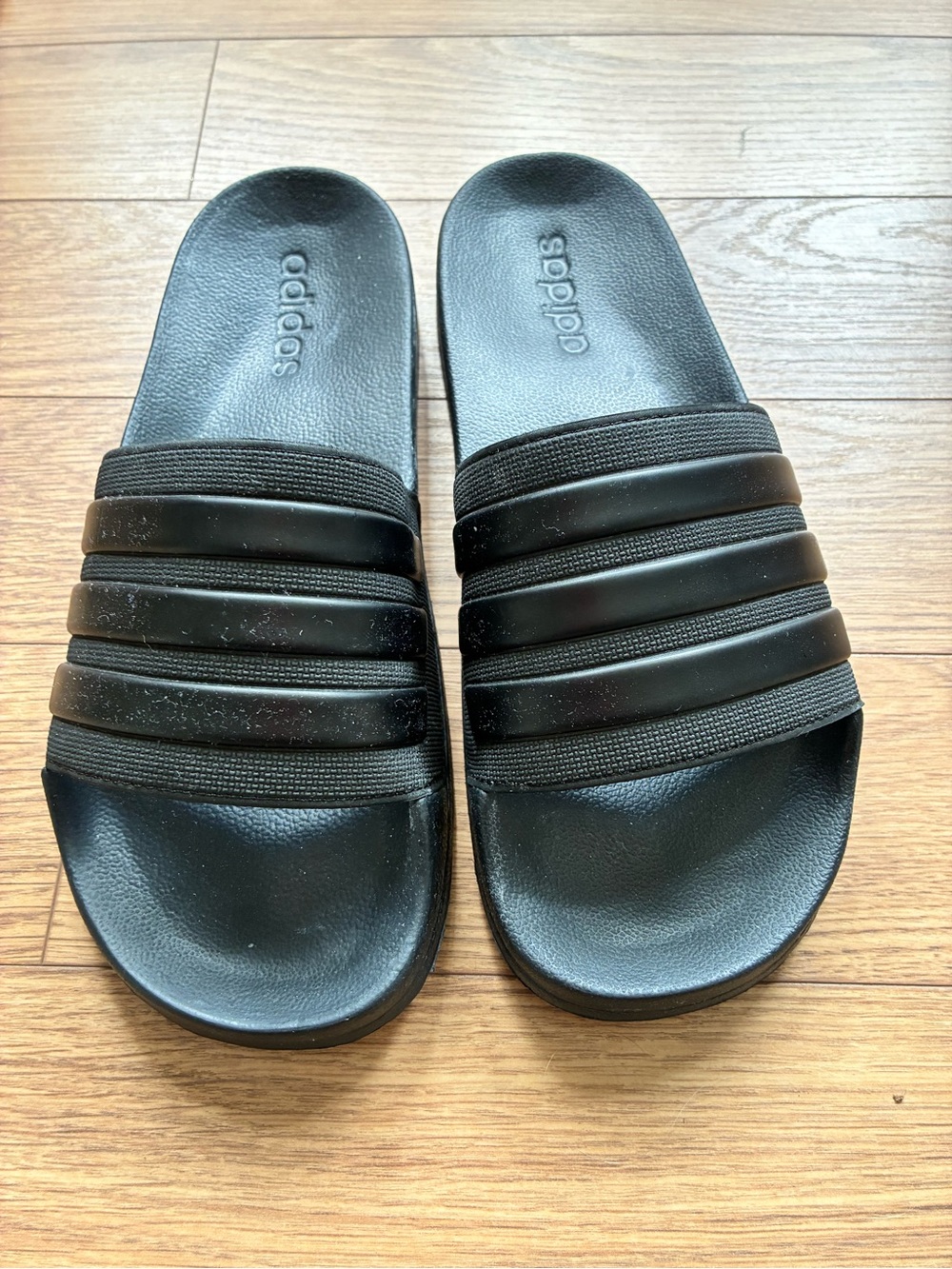 Adidas Black Men's Slide Sandals with Triple-Strap Design